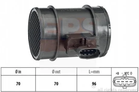 Витратомір повітря Fiat Doblo 1.3D 10-/Ducato 2.3D 11-/Punto 1.3D 12- для Alfa Romeo, Fiat, Lancia, Ford EPS 1.991.413 фото товару