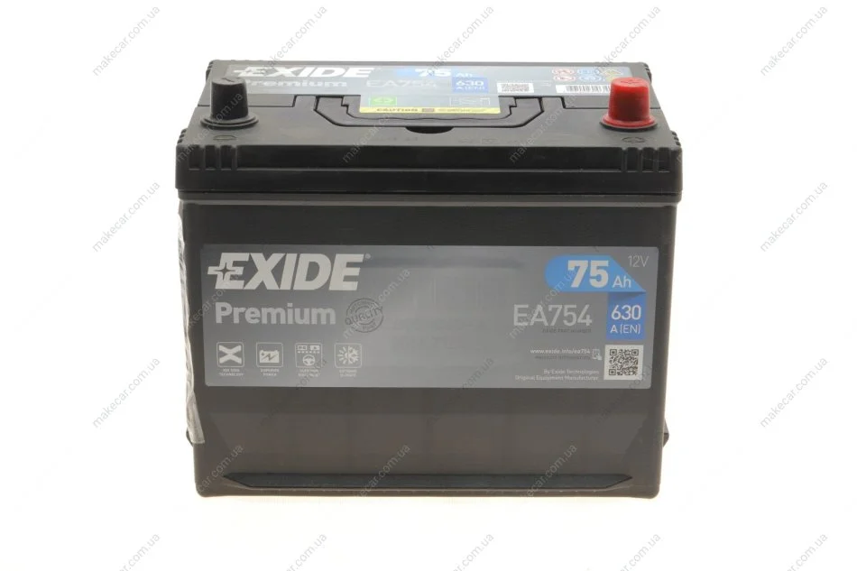 <strong>Акумулятор Exide Premium (270×173×222), 75Ач, 630А, R+ EXIDE EA754 (фото 1)</strong>