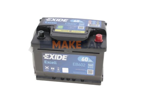 Акумулятор EXCELL 12V/60Ah/540A EXIDE EB602 (фото 1)
