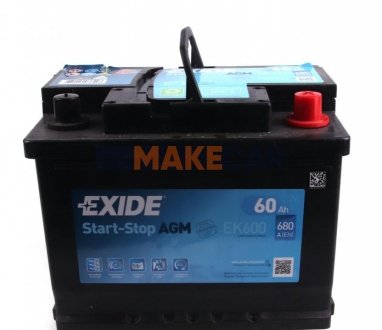 Аккумулятор START-STOP AGM 12V/60Ah/680A EXIDE EK600