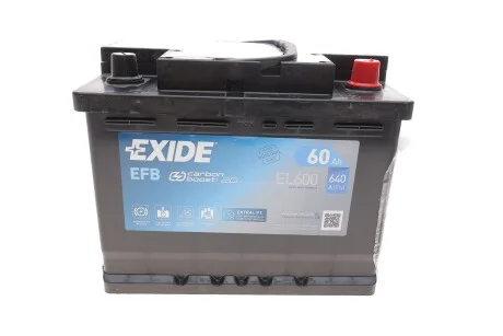 Акумулятор EFB - 60Ah| EN 530 | 242x175x190 (ДхШхВ) для EXIDE EL600 фото товару