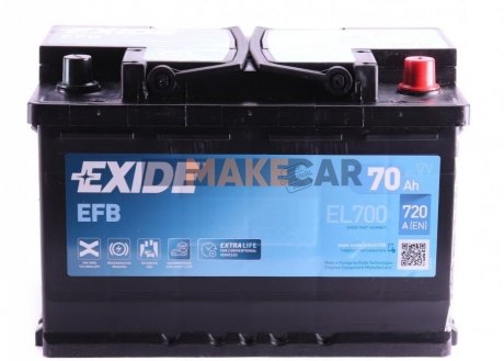 Акумулятор EFB - 70Ah| EN 640 | 278x175x190 (ДхШхВ) EXIDE EL700 (фото 1)