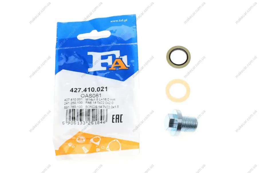 <strong>FISCHER OAS081 Масляная пробка + шайбы M14x1.5 L=16 Ford Mondeo, Land Rover FA1 427.410.021 (фото 1)</strong>
