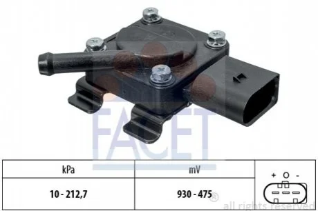 Датчик тиску повітря BMW 1/3/5/7/X3/X5 2.0-4.5 d 02-> для BMW, Mini FACET 10.3312 фото товару