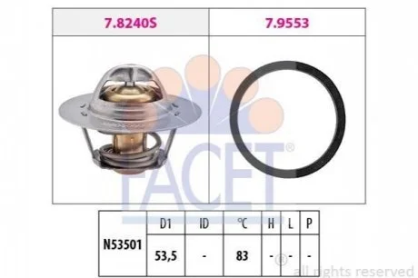 Термостат Jumper/Ducato/Boxer 1.6-2.0 i/D 94- (82 C) для Citroen, Peugeot, Fiat FACET 7.8240 фото товару