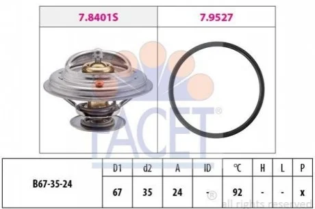 Термостат Audi A4, A6, A8/Skoda SUPERB; VW Passat 1.6-4.2i 96-08 (92 C) для FACET 7.8401 фото товару