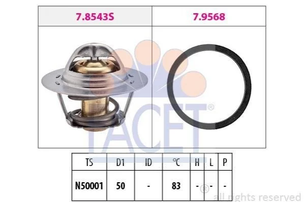 <strong>Термостат (з прокладкою 88С) Duster/Logan/Clio/Kangoo/Megane I, II, III 1,4/1.6/2.0i (98-) Facet FACET 7.8543 (фото 1)</strong>