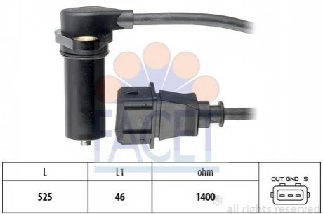 Датчик положення коленвала Audi A3 / Skoda Octavia / VW Bora/Golf/Polo 1.9 TDI 96-> для Seat, Volkswagen, Audi, Skoda FACET 9.0219 фото товару