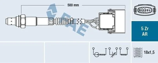 <strong>Лямбда-зонд (кількість дротів 6, 500мм) OPEL SIGNUM, VECTRA C, VECTRA C GTS, ZAFIRA A, ZAFIRA B 2.2 09.00-12.12 FAE 75015 (фото 1)</strong>