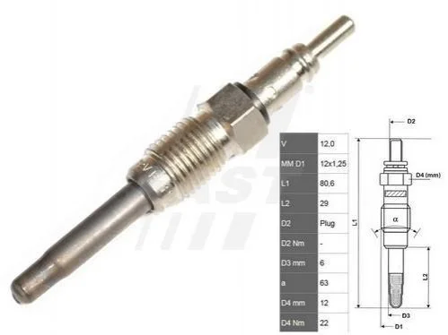 <strong>Свічка розжарювання FIAT BRAVA/BRAVO 95> FAST FT82725 (фото 1)</strong>