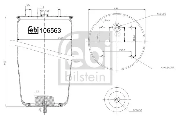 <strong>Подушка амортизуюча 3138 N P01 (без стакану) FEBI BILSTEIN 106563 (фото 1)</strong>