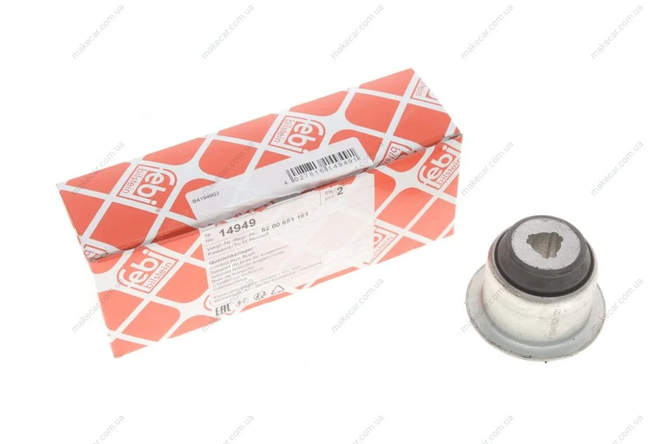<strong>Сайлентблок важеля RENAULT KANGOO 1.2, 1.4, 1.9D (01-) передн. вісь (Вир-во Febi) FEBI BILSTEIN 14949 (фото 1)</strong>