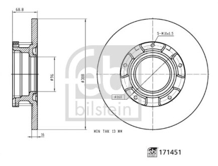 FEBI Диск гальмівний зад. FORD TRANSIT 12- FEBI BILSTEIN 171451 фото товару