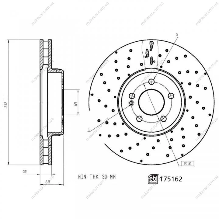 <strong>FEBI DB диск гальм. передній (342мм) W205/W213 FEBI BILSTEIN 175162 (фото 1)</strong>