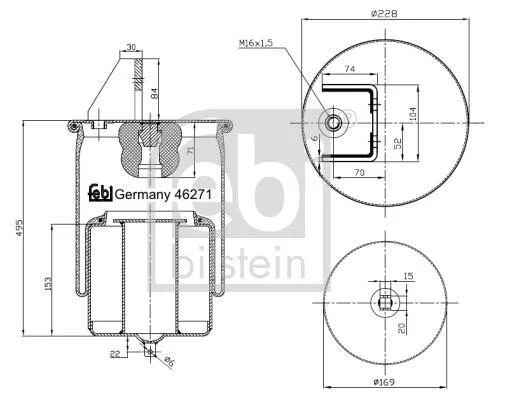 <strong>Пневмоподушка задн (діаметр: 169/228мм) VOLVO FH12, FH16, FM10, FM12, FM7 08.93- FEBI BILSTEIN 46271 (фото 1)</strong>