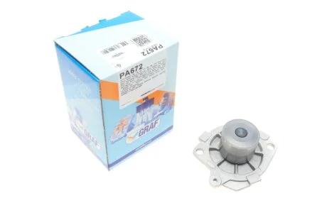 Помпа системи охолодження 1.9JTD 8V, 1.9JTD 16V, 2.4JTD 10V, 2.4JTD 20V, 2.4JTDM 20V, 1.9MJET 16V, 1.9MJET 8V, 1.9CDTI 16V Fiat Doblo 00-09, Fiat Grande Punto 05-10, Fiat Punto 03-10, Fiat Idea 03-12, Fiat Sedici 06-14, Fiat Stilo 01-10, Fiat Bravo 0 для Alfa Romeo, Fiat, Lancia, Vauxhall, Saab GRAF PA672 фото товару