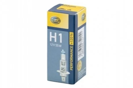 Лампа розжарювання, H1 12V 55W P14,5s, +120% для HELLA 8GH223498011 фото товару
