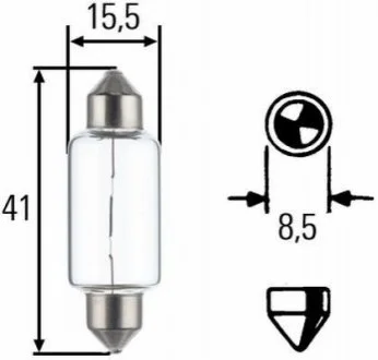 Лампа розжарювання, 12V 15W SV 8,58 8GM002091141 для HELLA 8GM 002 091-141 фото товару
