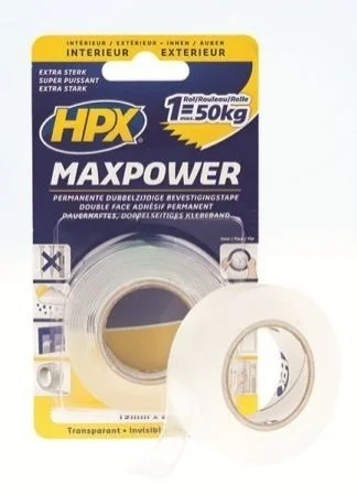 <strong>Двостороння клейка стрічка MAXPOWER / універсальна / прозора / 19 мм • 2 м / HPX HT1902 (фото 1)</strong>
