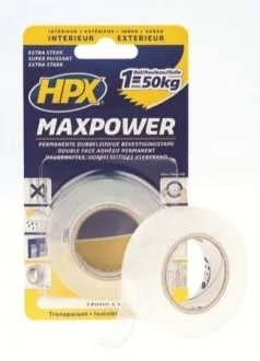 Двостороння клейка стрічка MAXPOWER / універсальна / прозора / 19 мм • 2 м / для HPX HT1902 фото товару