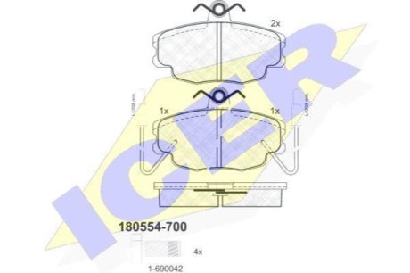 Комплект гальмівних колодок (дискових) ICER 180554-700