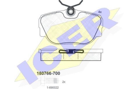 Комплект гальмівних колодок (дискових) ICER 180766-700 фото товара