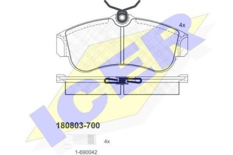 Комплект гальмівних колодок (дискових) ICER 180803-700