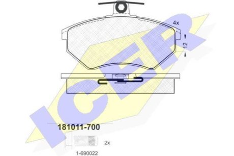 Комплект гальмівних колодок (дискових) ICER 181011-700 (фото 1)