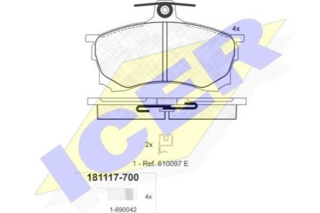 Комплект гальмівних колодок (дискових) ICER 181117-700 (фото 1)