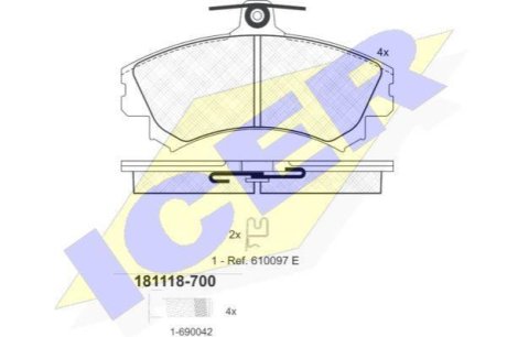 Комплект гальмівних колодок (дискових) ICER 181118-700 (фото 1)