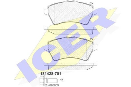 Комплект гальмівних колодок (дискових) ICER 181428-701