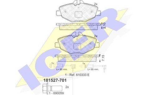 Комплект гальмівних колодок (дискових) ICER 181527-701