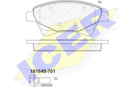 Комплект гальмівних колодок (дискових) ICER 181649-701