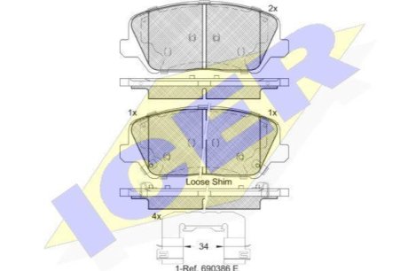 Комплект гальмівних колодок (дискових) ICER 182239 (фото 1)