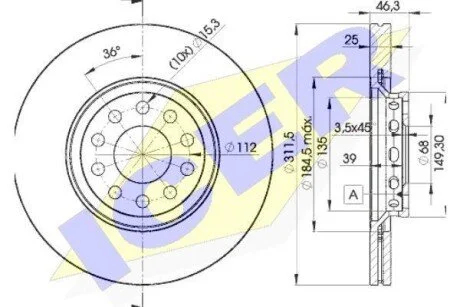 Диск гальмівний для ICER 78BD4065-2 фото товару