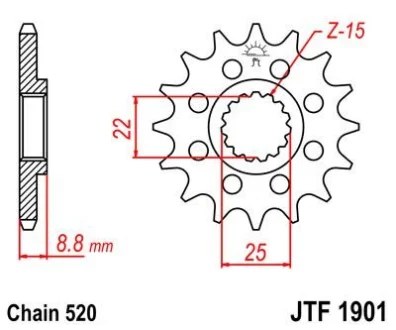 Передня зірка 14зуб. KTM EXC125/200/360 SX360/450F для JT MOTO 105-411-14 фото товару