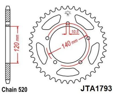 Легкосплав. Зірка для 520 ланцюга - 43зуб. GSXR600/750/1000 ?01- для JT MOTO 110-452-43 фото товару