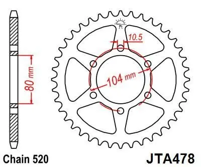<strong>Легкосплав. Зірка для 520 ланцюга - 46зуб. ZX6R/6RR/9R/10R JT MOTO 110-462-46 (фото 1)</strong>