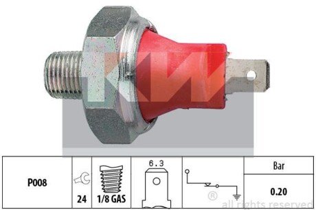 Датчик тиску масла (аналог EPS 1.800.035/Facet 7.0035) KW 500 035 фото товара