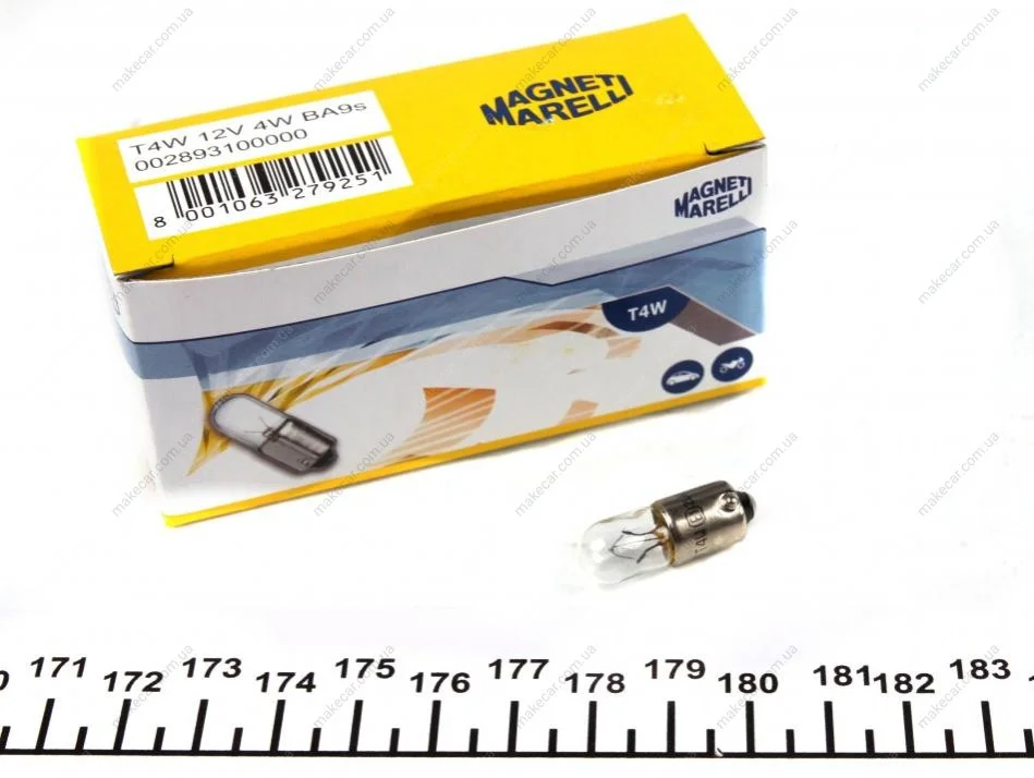<strong>Лампа розжарювання T4W 12V 4W BA9s (вир-во Magneti Marelli) MAGNETI MARELLI 002893100000 (фото 1)</strong>