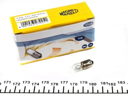 Лампа розжарювання T4W 12V 4W BA9s (вир-во Magneti Marelli) для Alfa Romeo, Jaguar, Saab, Renault, Opel MAGNETI MARELLI 002893100000 фото товару