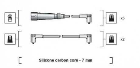 VW Провода высокого напряжения (7шт.) AUDI A100/A200 2,0-2,3 -94 MAGNETI MARELLI MSK1047 (фото 1)