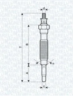 Свеча накала HYUNDAI 2,5 MITSUBISHI 2,3/2,5 NISSAN 2,3/2,5 для MAGNETI MARELLI UC55A фото товару