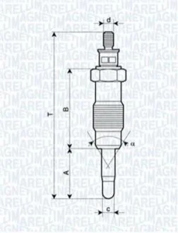 Свеча накала FORD, HONDA,ISUZU,IVECO [062580704304] для Ford, Fiat, Opel, Renault MAGNETI MARELLI UX12A фото товару