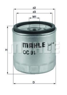 Фильтр масляный MAHLE / KNECHT OC91D1 фото товару