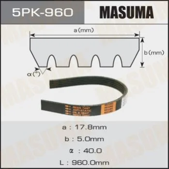 <strong>Ремінь поліклінової (5PK-960) MASUMA 5PK960 (фото 1)</strong>