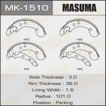 <strong>Колодка гальмівна барабанна MASUMA MK1510 (фото 1)</strong>