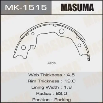 <strong>Колодка гальмівна барабанна MASUMA MK1515 (фото 1)</strong>