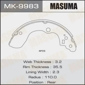 <strong>Колодка гальмівна барабанна MASUMA MK9983 (фото 1)</strong>