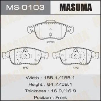 <strong>Колодки гальмівні (MS-0103) MASUMA MS0103 (фото 1)</strong>